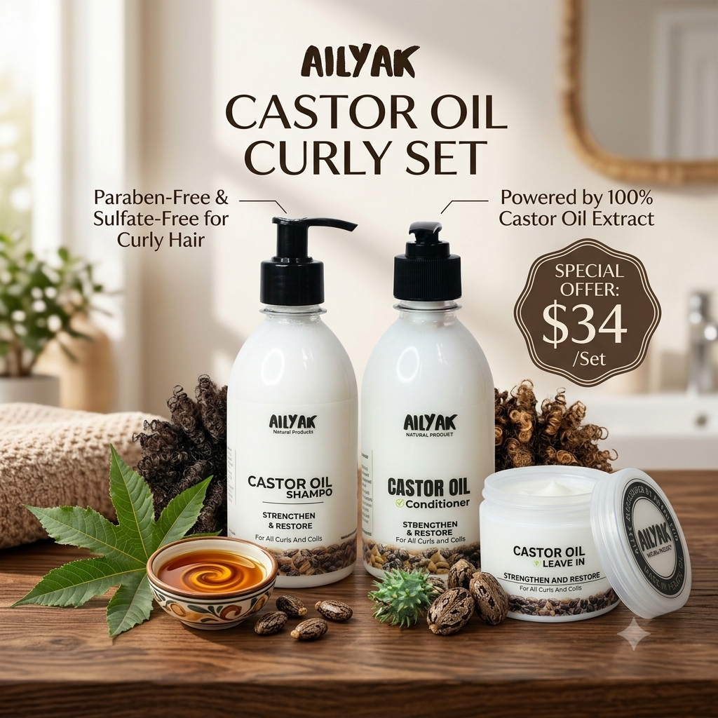 Curly Hair Set Shampoo+conditioner+leave in ( Castor oil )
